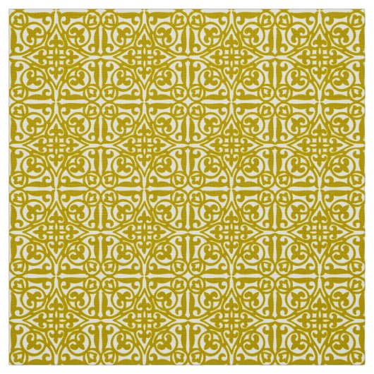 Medieval Damask Fleur-de-lis, mosterdgoud Stof (Swatch)