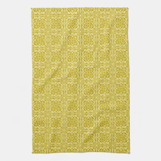 Medieval Damask Fleur-de-lis, mosterdgoud Theedoek (Verticaal)