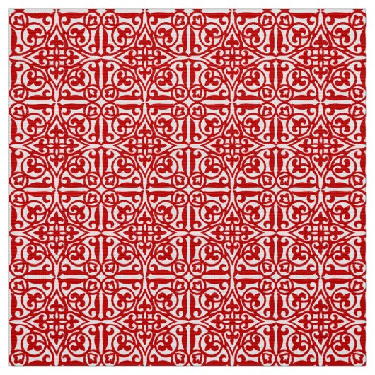 Medieval Damask Fleur-de-lis, rood en wit Stof (Swatch)