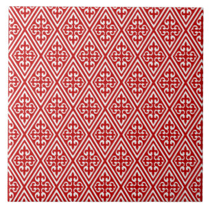 Medieval Damask Fleur-de-lis, rood en wit Tegeltje