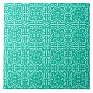 Medieval Damask Fleur-de-lis, turquoise & aqua Tegeltje