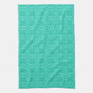 Medieval Damask Fleur-de-lis, turquoise & aqua Theedoek
