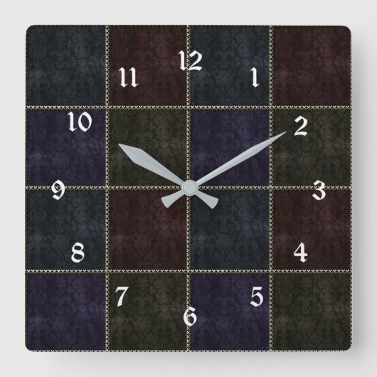 Medieval Damask Gold Stitched Block Gothic Clock Vierkante Klok (Voorkant)