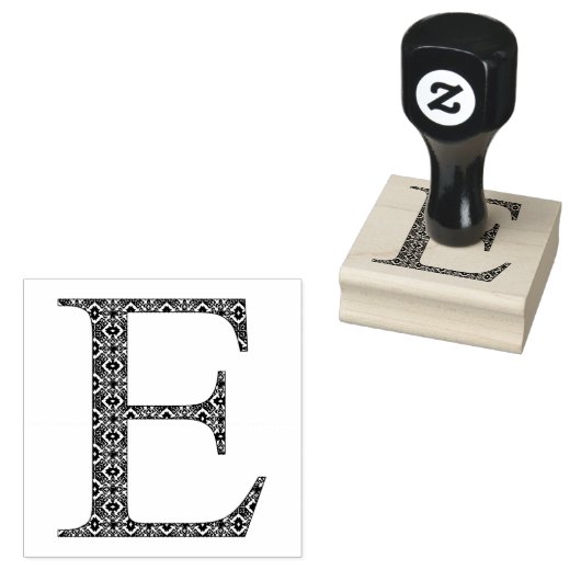 Medieval Damask Monogram letter E Rubberstempel (Gestempeld)