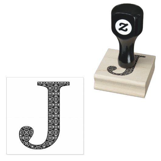 Medieval Damask Monogram Letter J Rubberstempel (Gestempeld)
