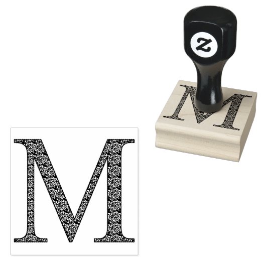 Medieval Damask Monogram Letter M Rubberstempel (Gestempeld)