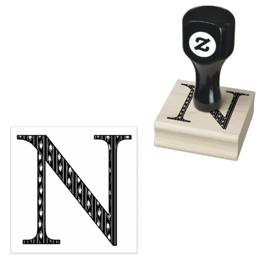 Medieval Damask Monogram Letter N Rubberstempel (Gestempeld)