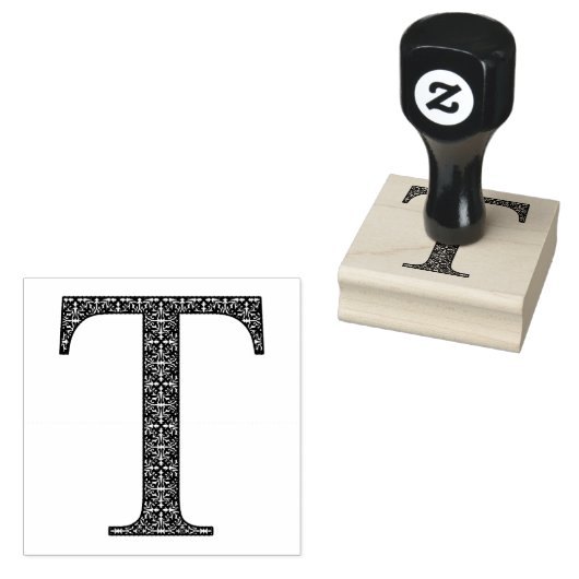 Medieval Damask Monogram Letter T Rubberstempel (Gestempeld)