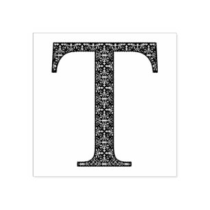 Medieval Damask Monogram Letter T Rubberstempel