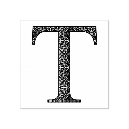 Medieval Damask Monogram Letter T Rubberstempel (Afrduk)