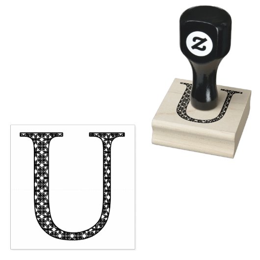 Medieval Damask Monogram Letter U Rubberstempel (Gestempeld)