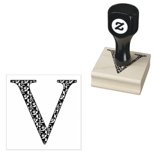 Medieval Damask Monogram Letter V Rubberstempel (Gestempeld)