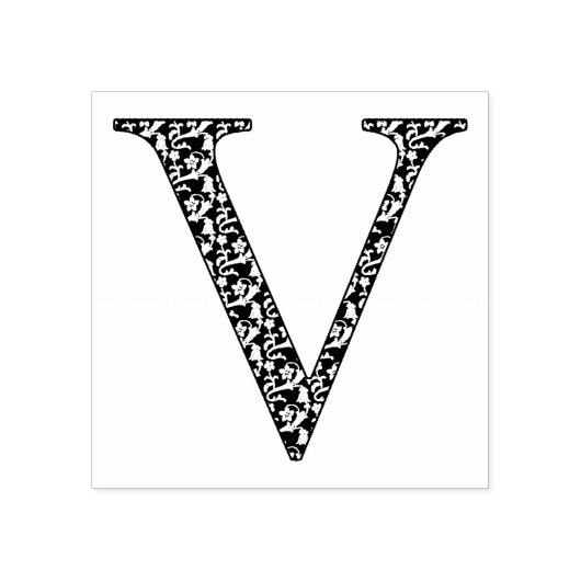 Medieval Damask Monogram Letter V Rubberstempel (Afrduk)