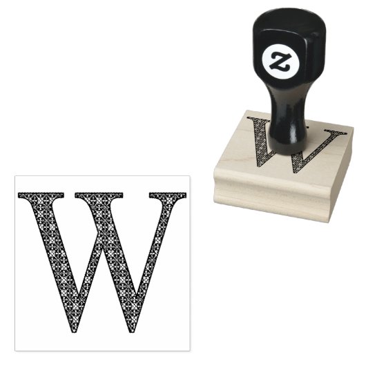 Medieval Damask Monogram Letter W Rubberstempel (Gestempeld)