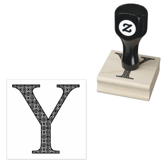 Medieval Damask Monogram Letter Y Rubberstempel (Gestempeld)