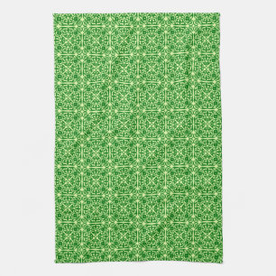 Medieval Damask patroon, donkerpijngroen Theedoek