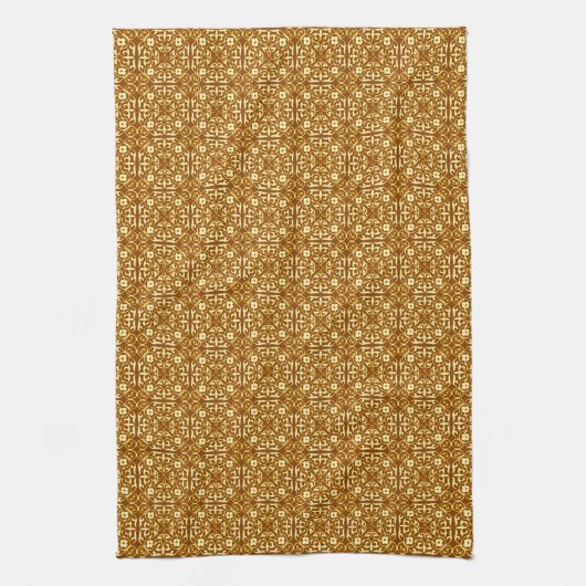 Medieval Damask patroon, koper en crème Theedoek (Verticaal)