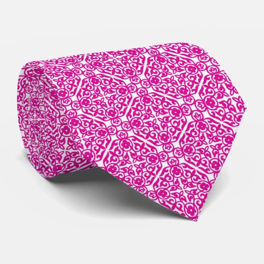 Medieval Damask patroon, magenta en wit Stropdas (Opgerold)