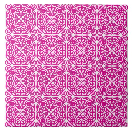 Medieval Damask patroon, magenta en wit Tegeltje (Voorkant)