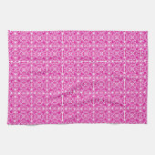 Medieval Damask patroon, magenta en wit Theedoek (Horizontaal)