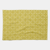 Medieval Damask patroon, mosterdgoud Theedoek (Horizontaal)