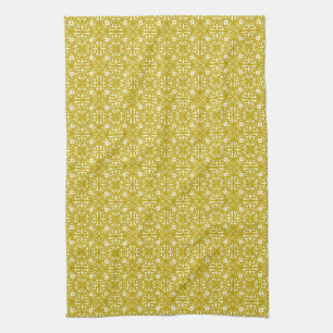 Medieval Damask patroon, mosterdgoud Theedoek