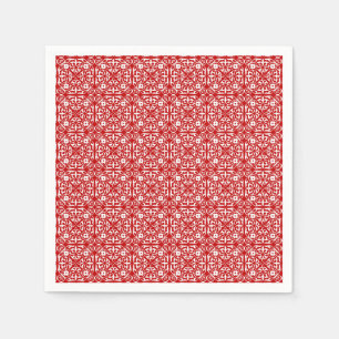 Medieval Damask patroon, rood en wit Servet