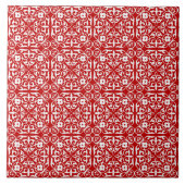 Medieval Damask patroon, rood en wit Tegeltje (Voorkant)