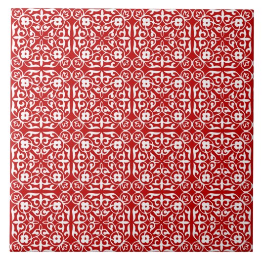 Medieval Damask patroon, rood en wit Tegeltje (Voorkant)