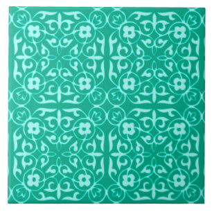Medieval Damask-patroon, turquoise en aqua Tegeltje