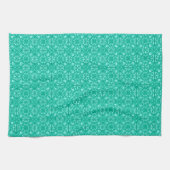 Medieval Damask-patroon, turquoise en aqua Theedoek (Horizontaal)