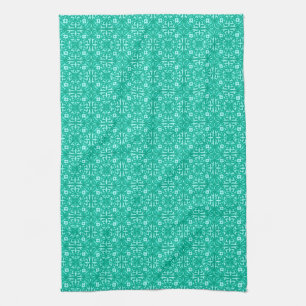 Medieval Damask-patroon, turquoise en aqua Theedoek