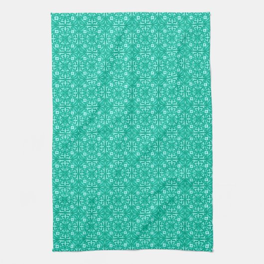 Medieval Damask-patroon, turquoise en aqua Theedoek (Verticaal)