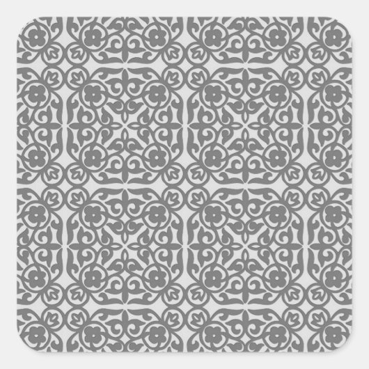 Medieval Damask patroon, zilvergrijs Vierkante Sticker (Voorkant)