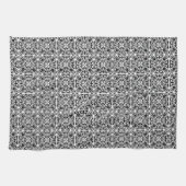 Medieval Damask patroon, zwart-wit Theedoek (Horizontaal)