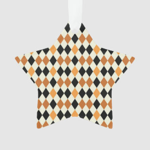 Medieval Diamond Harlequin Gold Black White Design Ornament