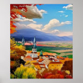Medieval dorp met Natuur schilderen Poster (Voorkant)