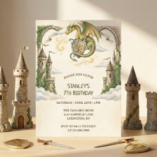 Medieval Dragon Castle Birthday Party Kaart