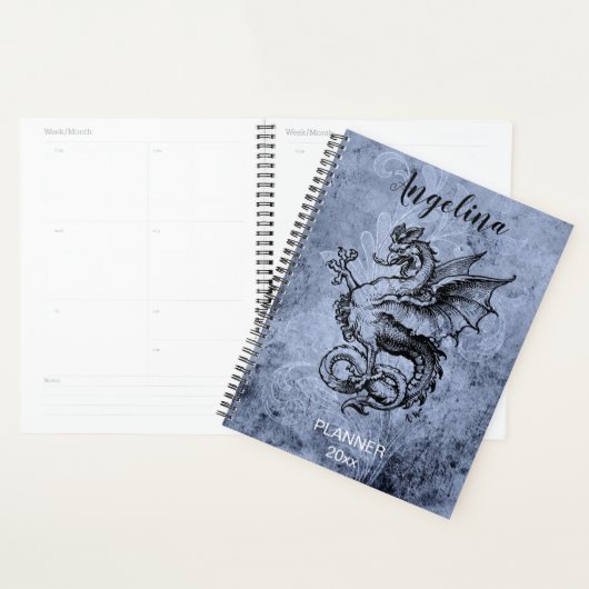 Medieval Dragon Distressed Blue Background Planner (Display)
