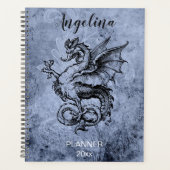 Medieval Dragon Distressed Blue Background Planner (Voorkant)