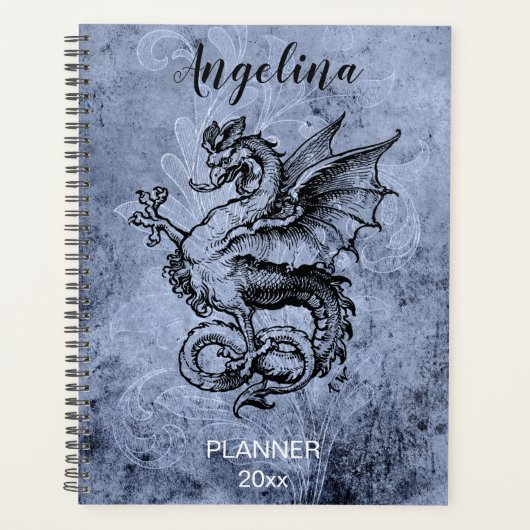 Medieval Dragon Distressed Blue Background Planner (Voorkant)