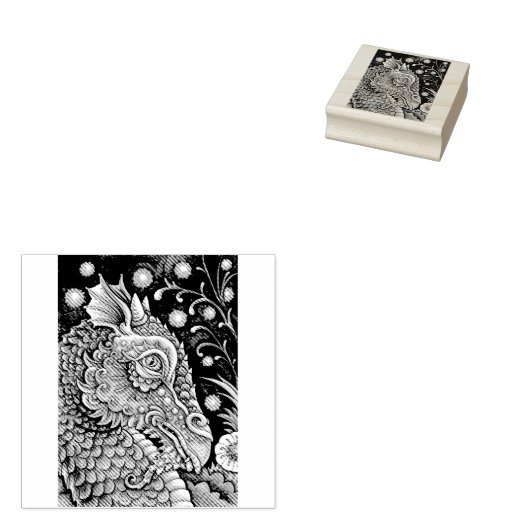 MEDIEVAL DRAGON FANTASY RUBBER STAMP RUBBERSTEMPEL (Gestempeld)