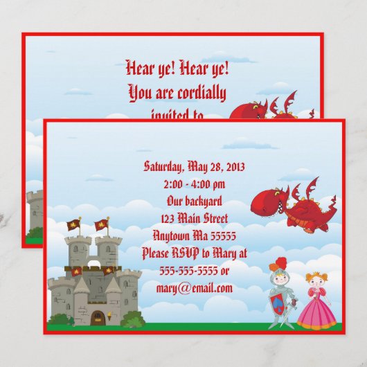 Medieval Dragon Knight Birthday Uitnodiging (Voorkant / Achterkant)