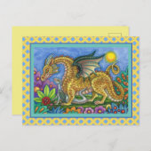 MEDIEVAL DRAGON & YOUNG, COLORFUL FOLK ART GARDEN BRIEFKAART (Voorkant / Achterkant)