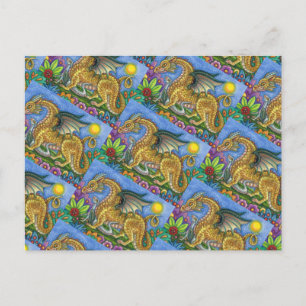 MEDIEVAL DRAGON & YOUNG, COLORFUL FOLK ART GARDEN BRIEFKAART