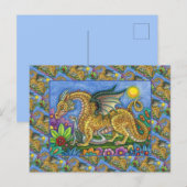 MEDIEVAL DRAGON & YOUNG, COLORFUL FOLK ART GARDEN BRIEFKAART (Voorkant / Achterkant)