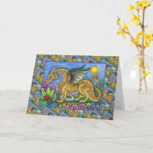 MEDIEVAL DRAGON & YOUNG, COLORFUL FOLK ART GARDEN KAART
