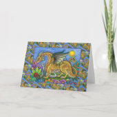 MEDIEVAL DRAGON & YOUNG, COLORFUL FOLK ART GARDEN KAART (Voorkant)