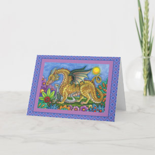 MEDIEVAL DRAGON & YOUNG, COLORFUL FOLK ART GARDEN KAART