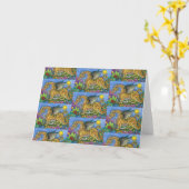 MEDIEVAL DRAGON & YOUNG, COLORFUL FOLK ART GARDEN KAART (Gele Bloem)